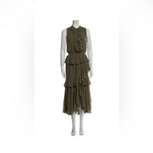 Misa Los Angeles Army Green Tiered Ruffle Maxi Dress Sleeveless Size XS